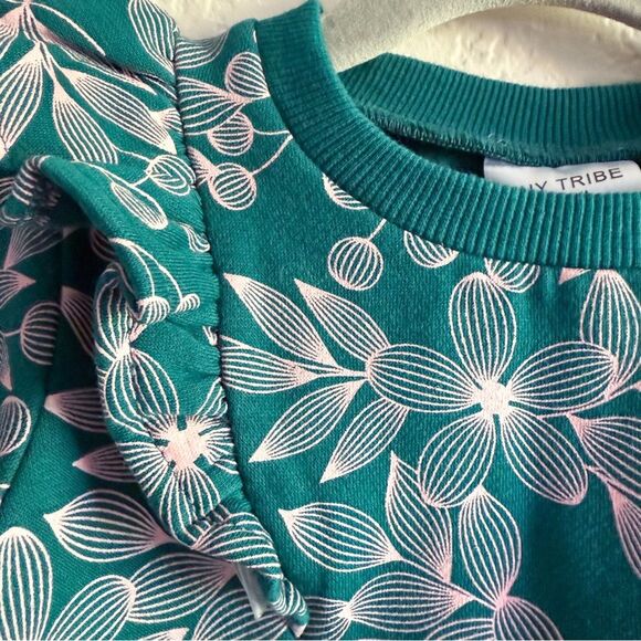 NWOT Tiny Tribe Australia Modern Floral Sweatshirt Baby Girls 6-9 mos Teal Pink - Picture 6 of 9